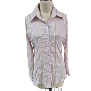 Gucci Lavender Stretch Button Up Blouse 3D White Satin Stripe XS